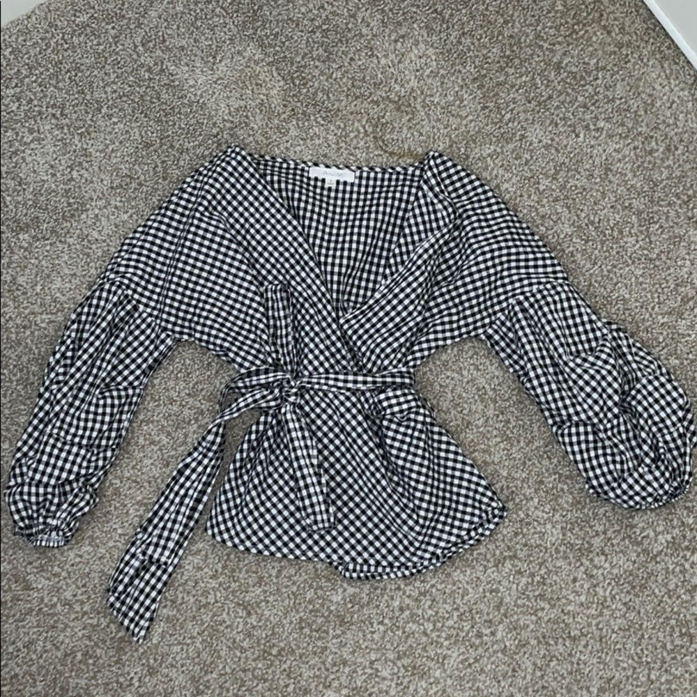 Black and White wrap blouse